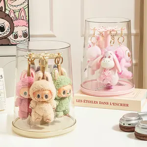 Rotating display box, 1 transparent dust-proof display box, suitable for storing dolls, jewelry, keychains, and watches, a fashionable home rotating storage solution, Desktop storage organizer