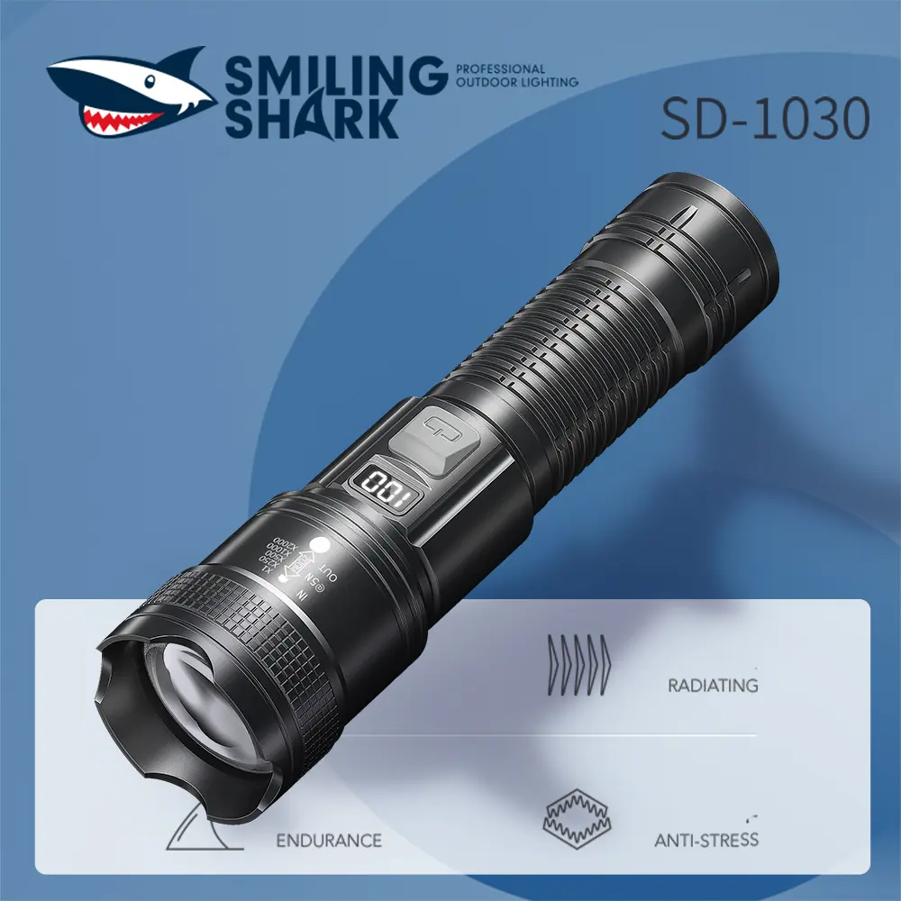 Smilingshark SD-1030 High-Brightness LED Flashlight with Digital Display, ABS Plastic Portable Handheld Outdoor Emergency Light for Camping, Outdoor Travel, Outdoor Emergency Flashlight, Portable Handheld Flashlight