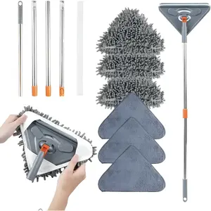 Triangle Cleaning Mop with Extendable Long Handle 360° Rotatable Chenille & Microfiber Mop Heads for Walls Ceilings Floors No Dead Corners Adjustable 40-85 Inches Multi-Functional Cleaner with 5 Metal Extension Cords - Pad