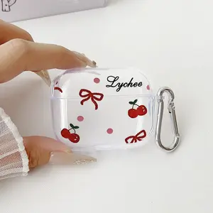 Cherry Bow Delight Pattern TPU Soft Protective Case for Apple AirPods 4/3/2/1/Pro/Pro2 Transparent Earphone Cover with Keychain Attachment
