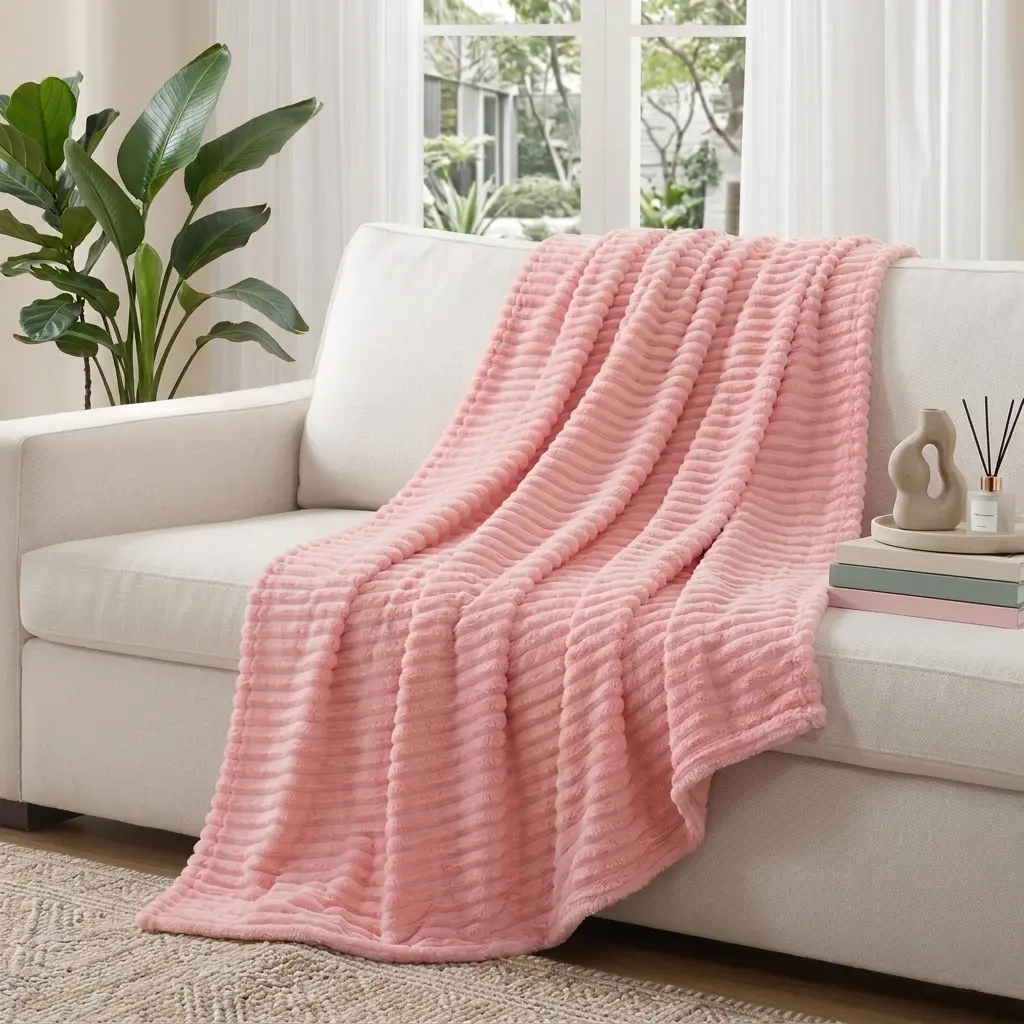 [ Summer Sale Deals ]NTBAY Ribbed Striped Flannel Fleece Blanket - Ultra Soft Cozy Plush Throw Blanket for Couch & Bed, Lightweight Fuzzy Decorative Blanket for Travel/Camping, All Season Luxury Home Gift