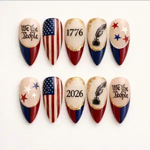 USA 250th Anniversary Press On Nails Handmade We the People Nails Art Gif For 4th Of July