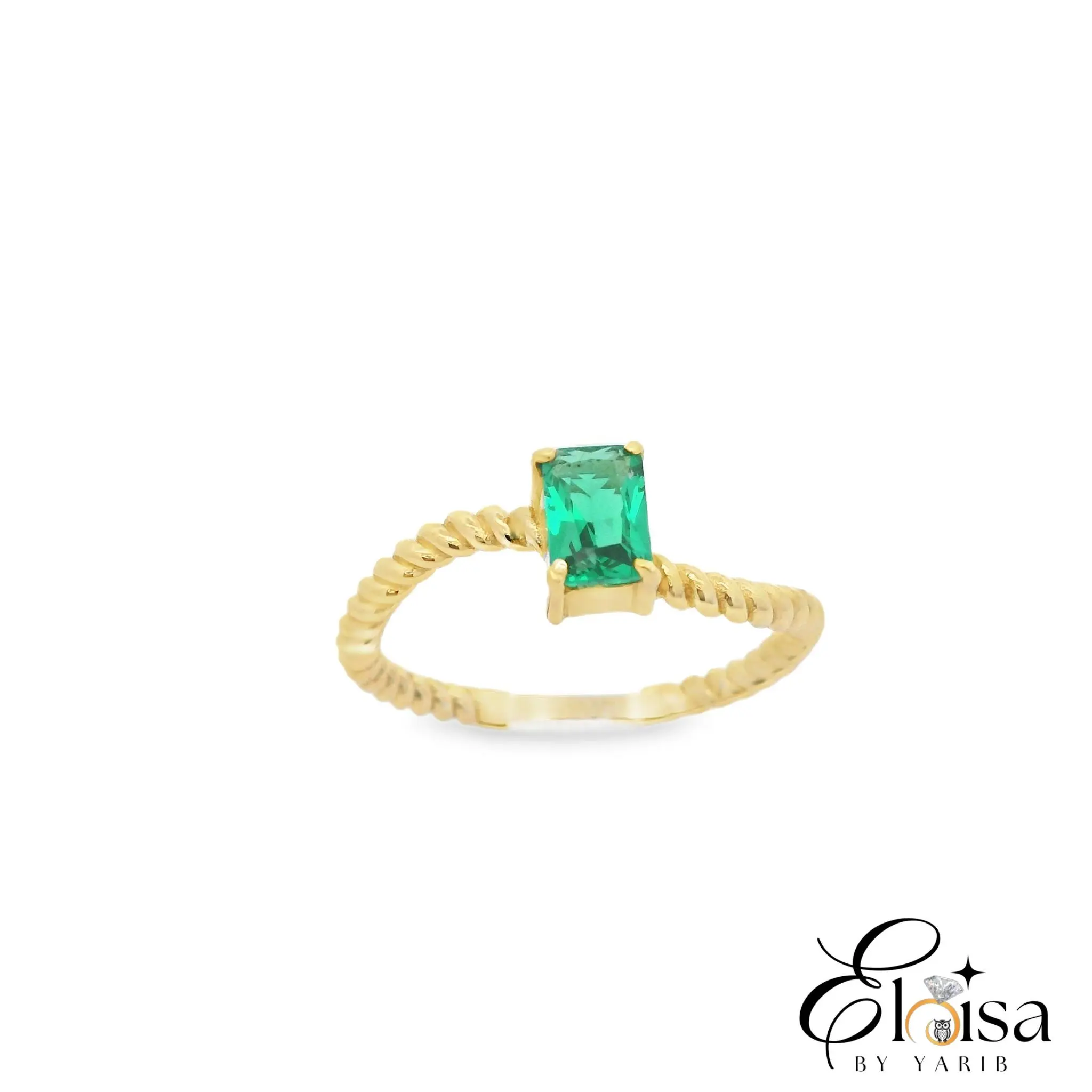 14Kt Green Rectangular Cz with  Rope Ring