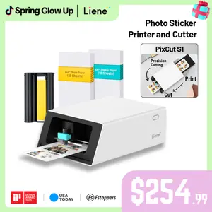 Liene PixCut S1 All-in-One Photo Sticker Printer & Cutting Machine - Bluetooth Thermal Dye-Sublimation Sticker Maker for DIY Crafts & Personalized Gifts, 300 DPI Prints, AI Auto-Cutting, Smart Design App with AI Creation Tools, Spring Glow Up