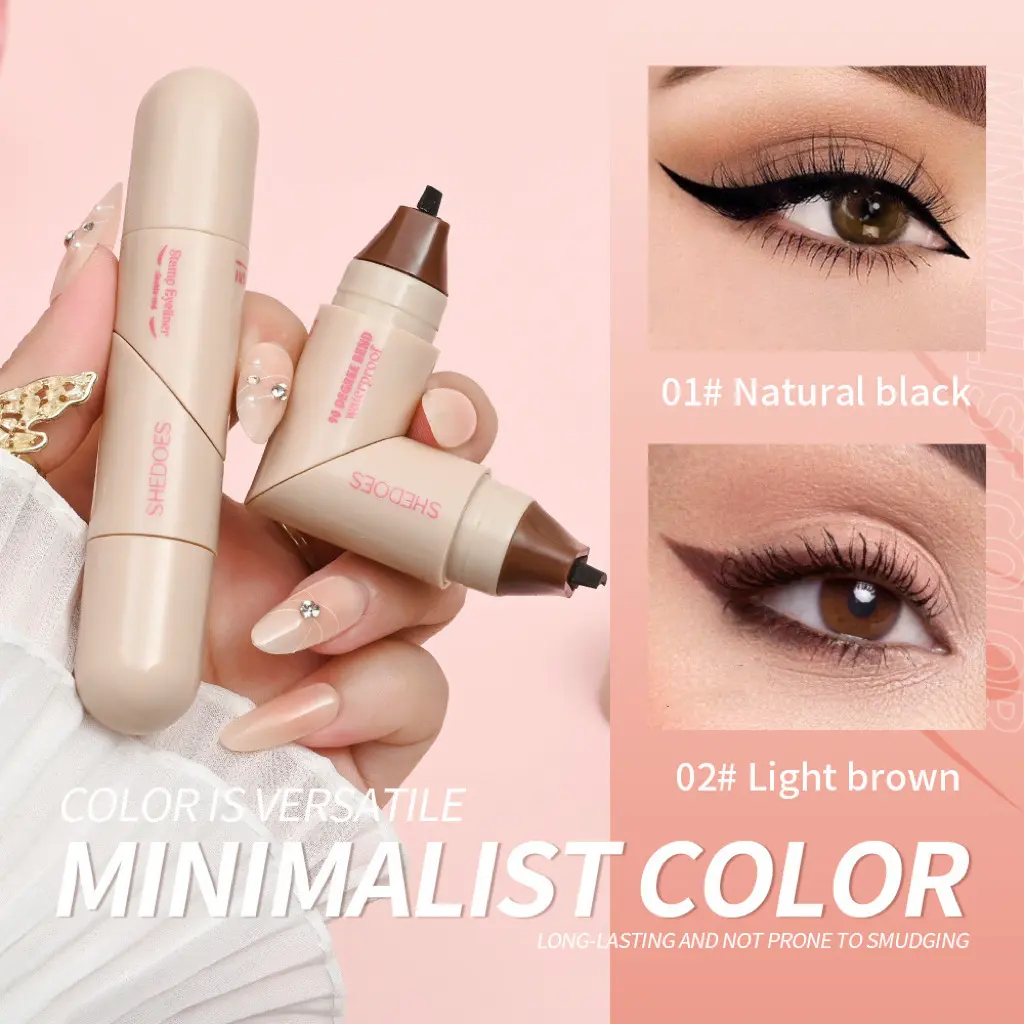 Double-ended eyeliner stamp, waterproof and smudge-proof winged eyeliner, 2-in-1 liquid eyeliner with stamp suitable for beginners, natural black and light brown, Eyeliner Stamp Wingliner