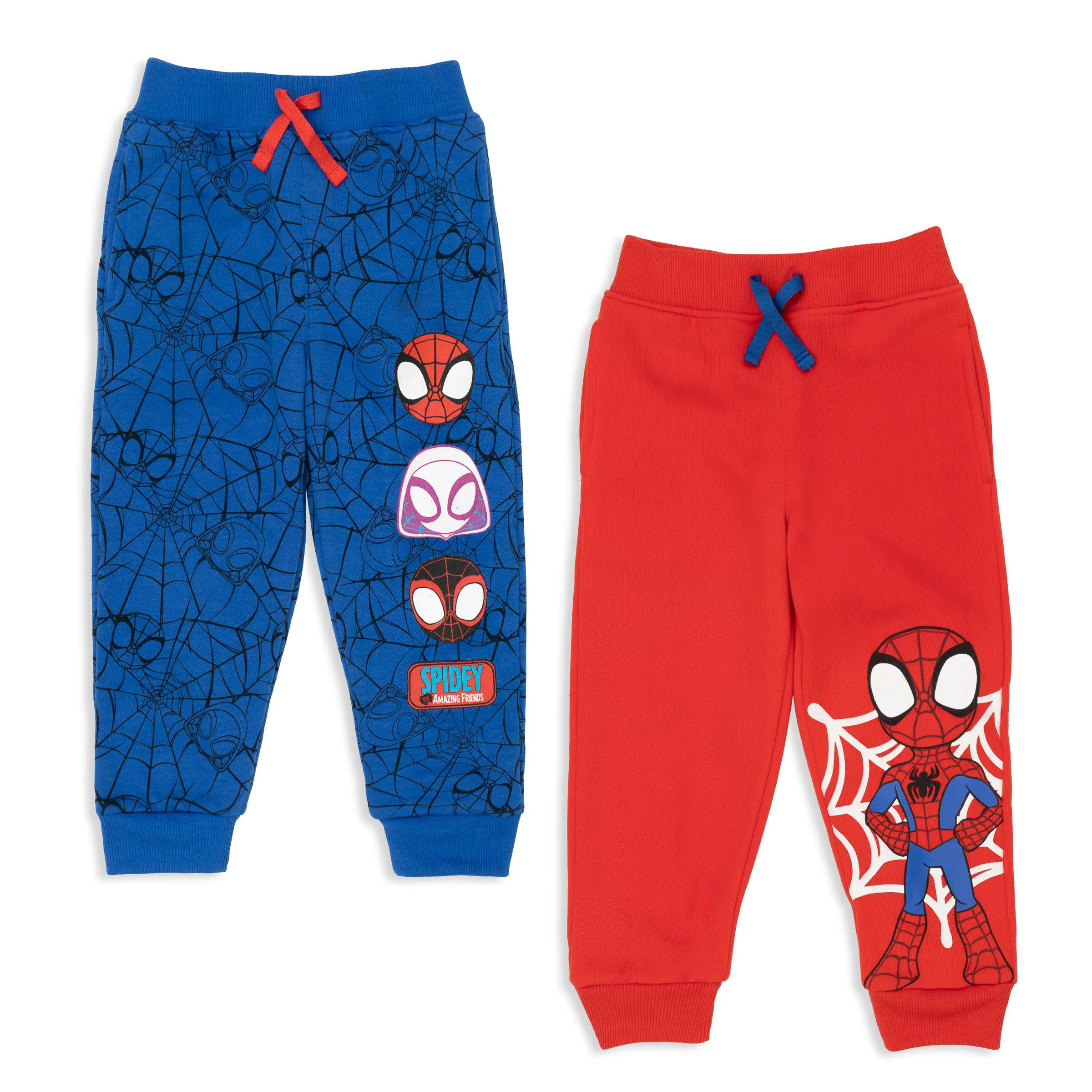 Marvel Spidey and His Amazing Friends Boys' 2-Pack Fleece Graphic Jogger Pants with Elastic Waist Blue Red Toddler to Little Kid