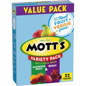 Mott's Fruit Flavored Snacks, Berry & Assorted Fruit Candy with Juice, Vegetable & Vitamin, Gluten-Free Value Pack, 22 Ct, 17.6 oz