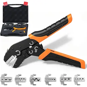 6-in-1 Crimping Tool Kit, Wire Crimping Tool with Quick-Change 6 Dies (40Cr), Ratcheting Wire Crimper Tool for Dupont, Ferrule, Open Barrel, Heat Shrink/Insulated, Non-Insulated & Solar, Case Included