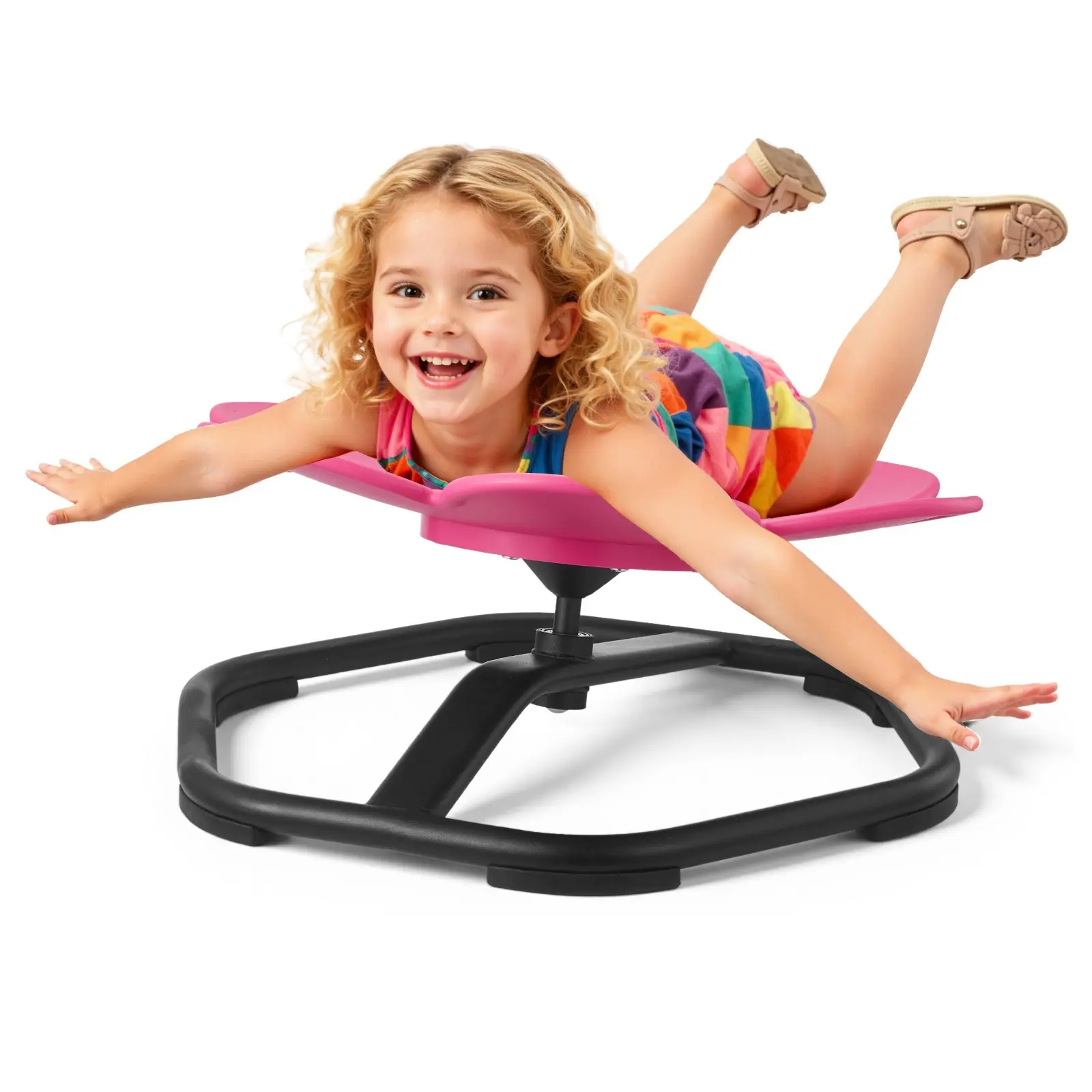 VEVOR Kids Flower-Shaped Swivel Chair, 220 lbs Capacity, Sensory Spinning Seat with Non-Slip Metal Base, for Autistic Toddlers' Coordination Balance Focus, Rose Color Indoor Furniture, Sensory Spinning Chair