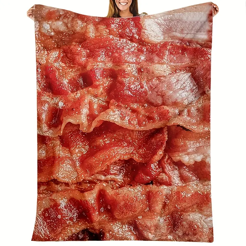 Warm Soft Bacon Fun Print Flannel Couch Throw Blanket - Multi-Size (80×120cm/32×48in, 100×130cm/40×50in) for Home Festive Decor, Camping Use, Warmth