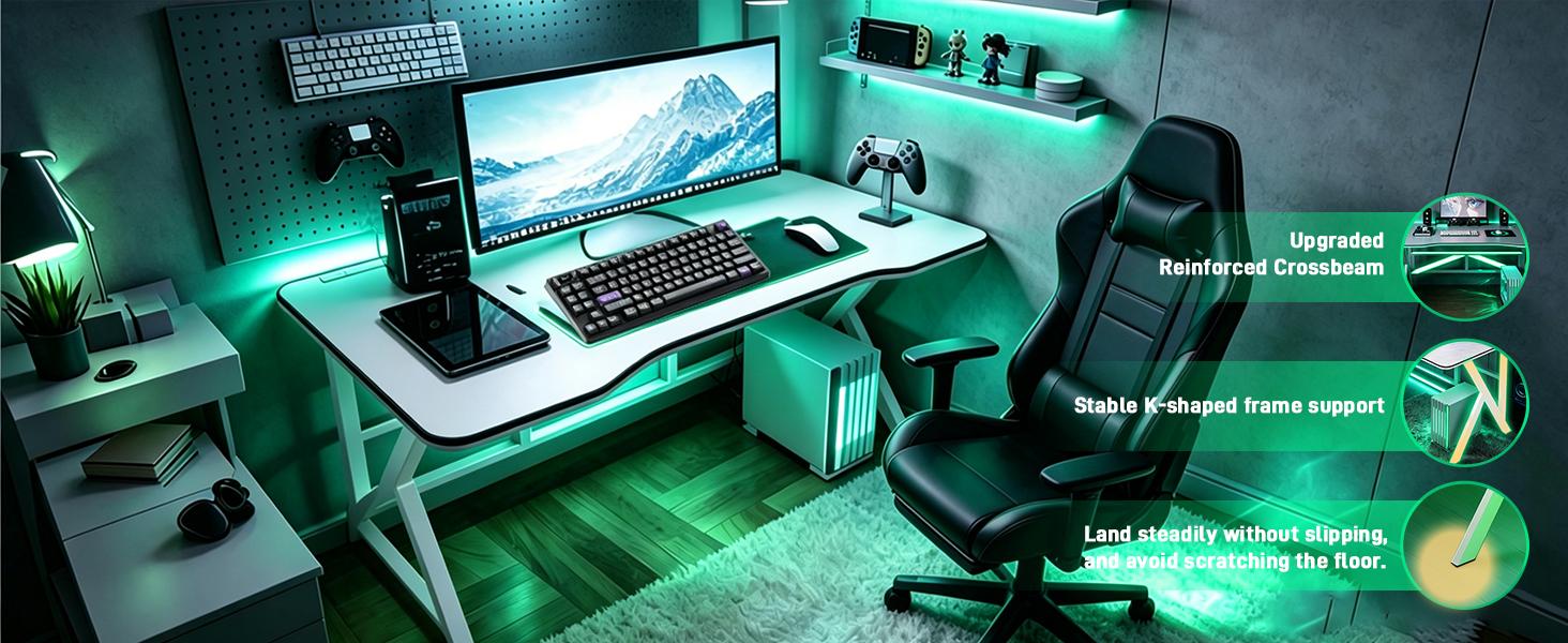 40-Inch Ergonomic Gaming Desk, Carbon Fiber Top, Large Office Computer Desk, Gaming Desk, Home Office Desk, K-Shaped PC Gaming Workstation, Black