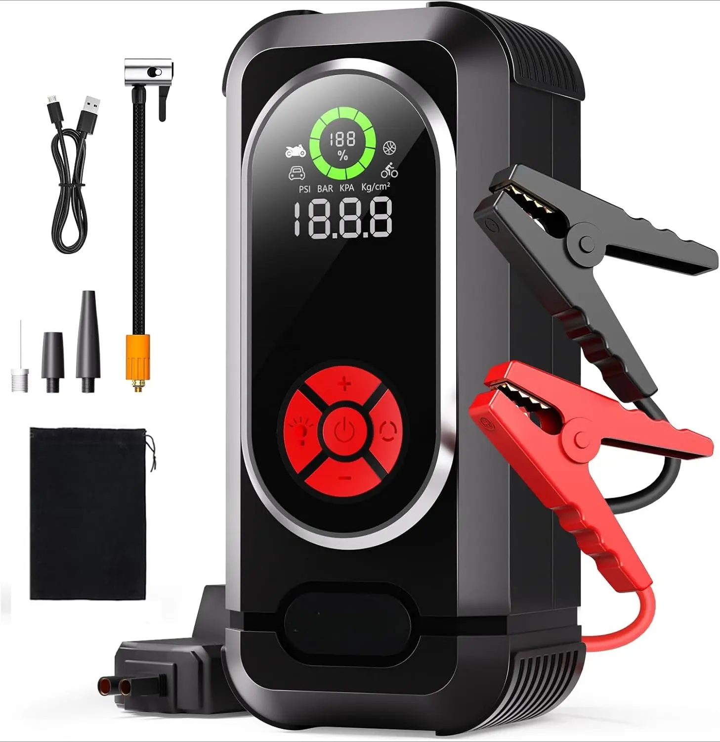 DIBMS 6000A Jump Starter with Air Compressor, Car Battery Jump Starter Portable (10.0 Gas/10.0L Diesel), 150 PSI 12V Car Battery Jump Box with Tire Inflator, Jumper Cables, LED Light, LED Display