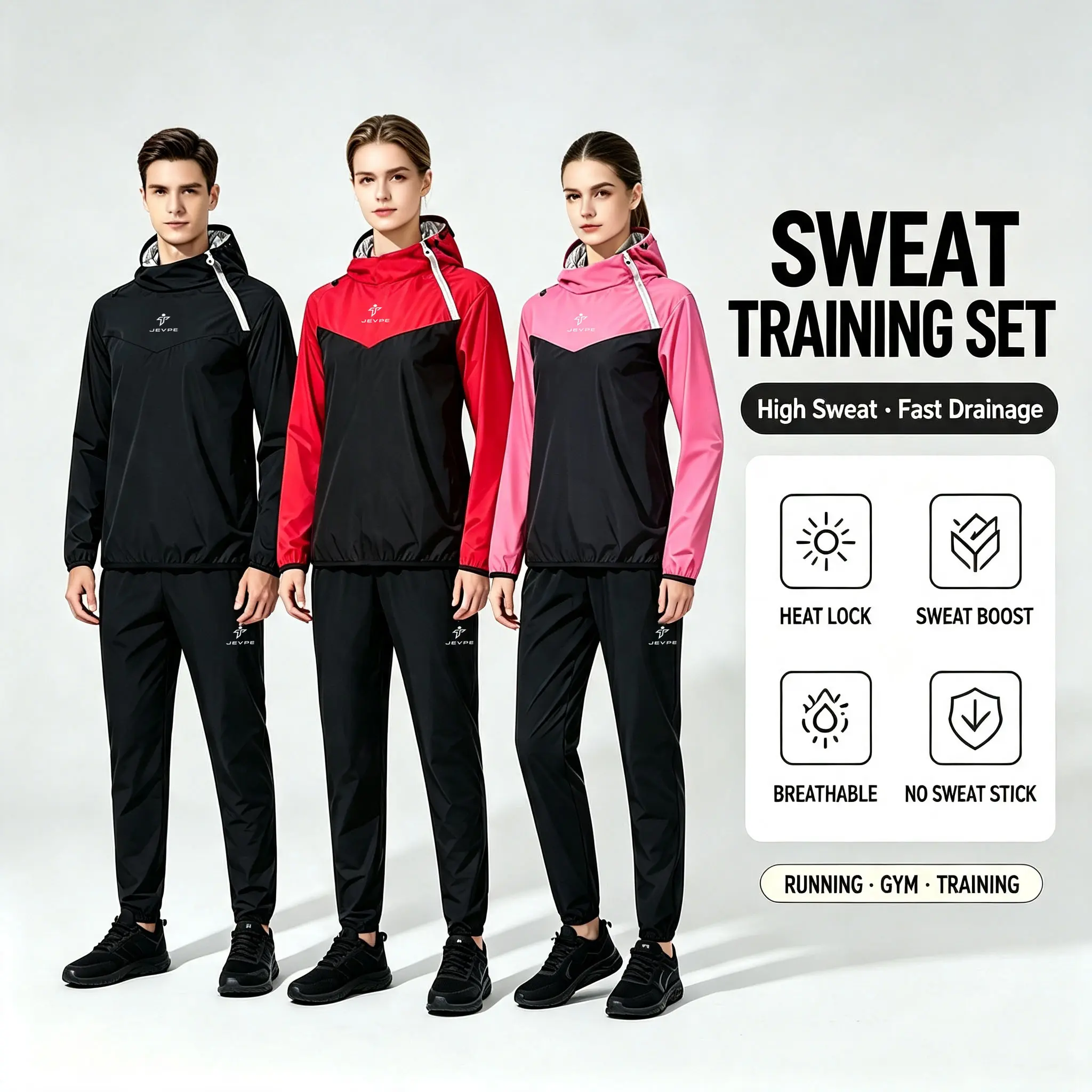 JEVPE Unisex All-Seasons 2-Piece Sports Clothing Set - Long Sleeve Shirt & Pants, Regular Fit Workout Outfits for Gym, Fitness Training, Boxing