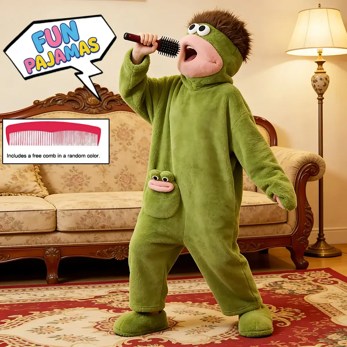 Big Mouth Silly Monster plush flannel onesie pajamas for kids and adults, matching oversized wearable family blanket jumpsuit, comfortable home wear, funny party costume, TikTok trend item (shoes not included)