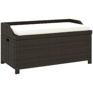 Outsunny 34 Gallon Outdoor Wicker Storage Bench Deck Box, PE Rattan Patio Furniture Pool Storage Bin Container with Interior Waterproof Cloth Bag and Comfortable Cushion, Cream White