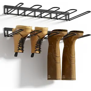 Boot Rack, Wader Hangers for Boot, Metal Wall Mounted Shoe Rack, 4 Pair Boot Organizer Rack for Tall Boots and Cowboy Boot, Boot Trays for Entryway,Garage (2 Pack)