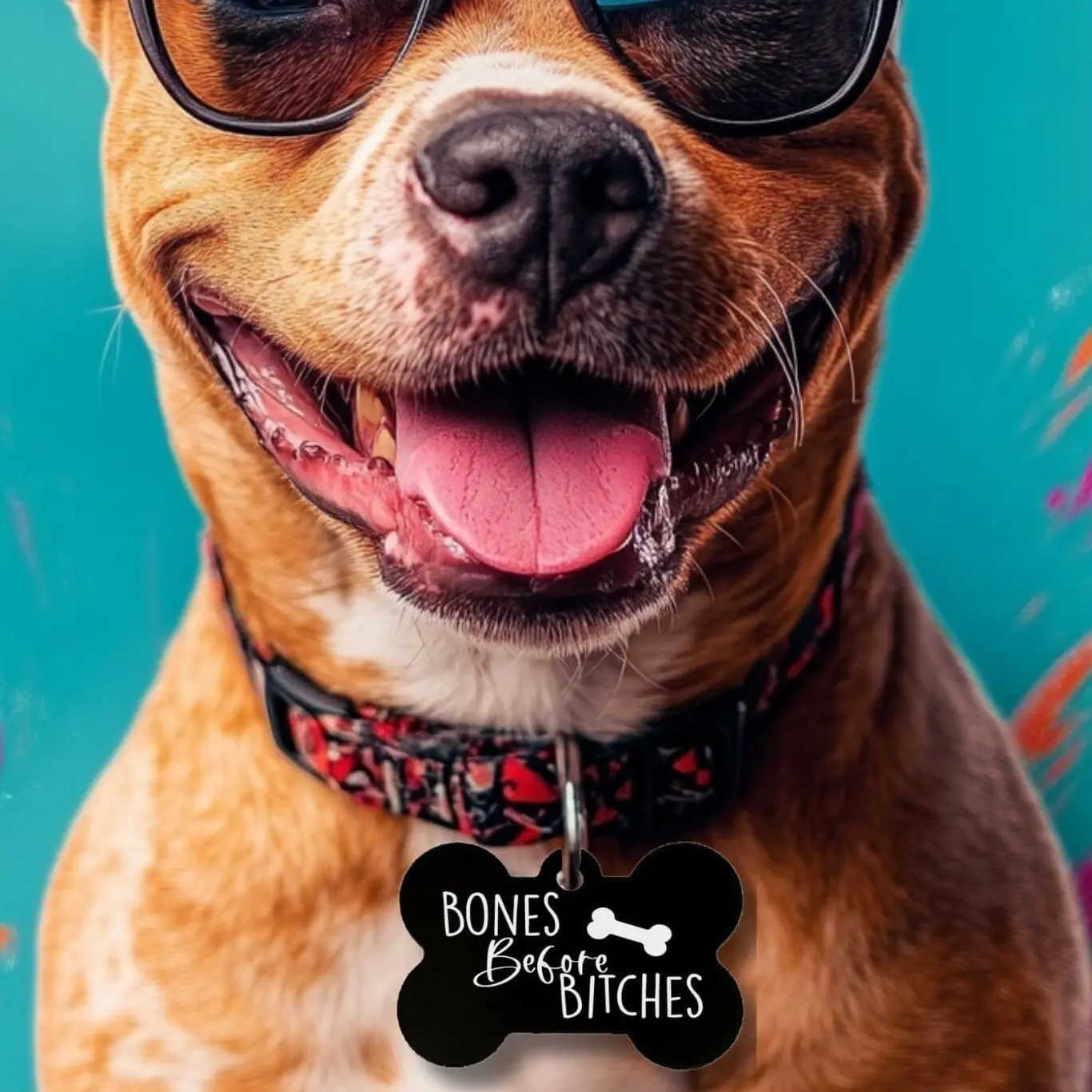 Funny Custom Dog Tag - 'Bones Before Bitches' - Engraved Pet ID, Durable & Personalized