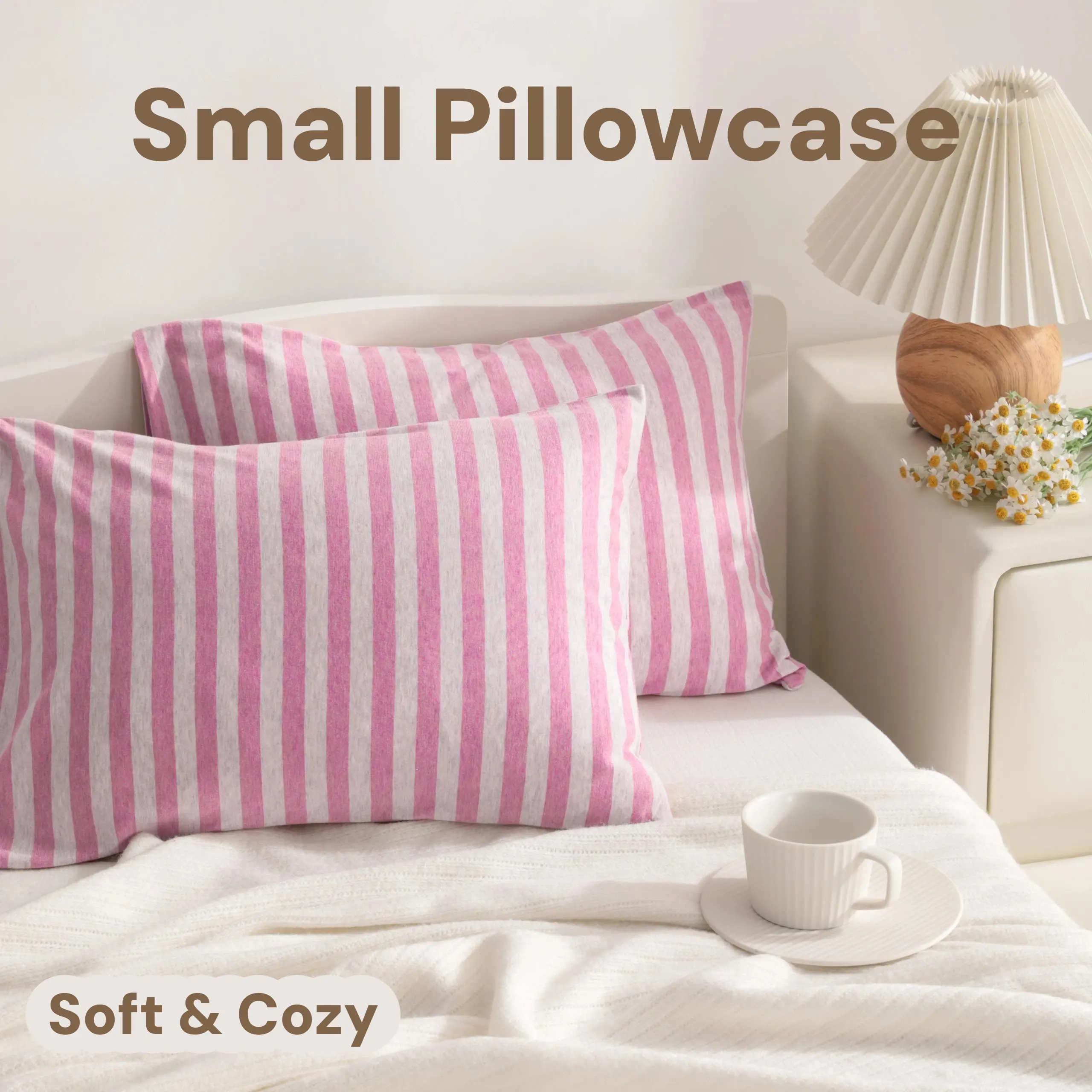 Bedsum Kids' Room 2-Pack Small Stretch Knit Cotton Pillowcases with Clean Stripes, 13"x18", Modern Chic, Super Soft, Skin-Friendly, Absorbent, Breathable, Anti-Allergic, Durable, Do Not Bleach