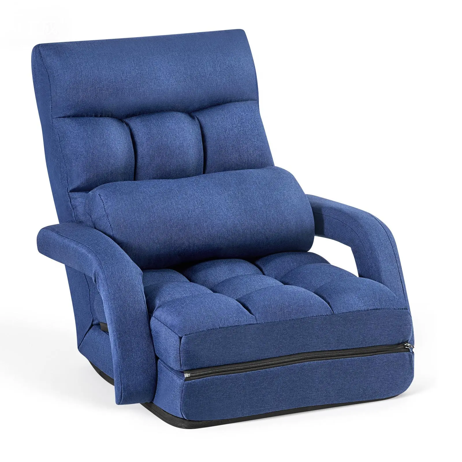 【SummerFinds】VEVOR Floor Chair, 5 Adjustable Positions Folding Floor Gaming Chair with Back Support, Armrests, and Cushion, Sturdy Metal Frame with Recycled Foam and Linen Fabric, for Reading, Relaxing, Dark Blue