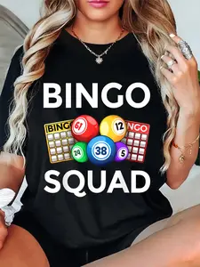 100% Cotton Cute Bingo Designs For Men Women Bingo Lovers Players Casino T-Shirt Round Neck Short Sleeve T-Shirt Women's Men Graphic Tee