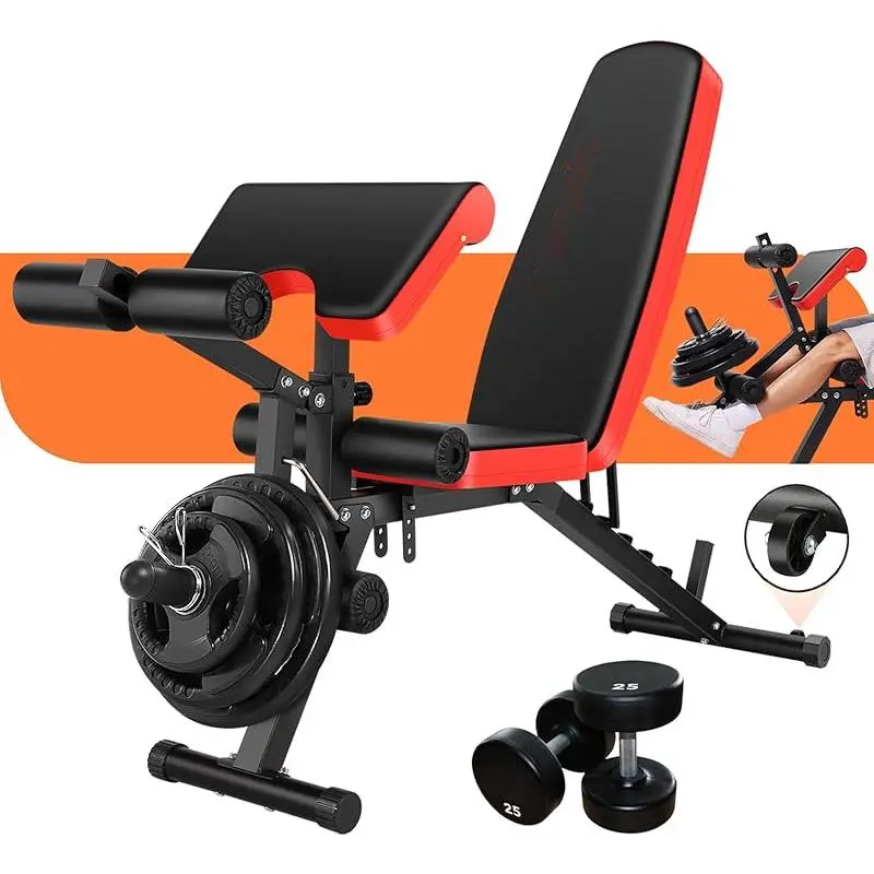 Adjustable Weight Bench with Leg Extension, Leg Curl - 800 LBS Heavy Duty Workout Bench for Home Gym - Preacher Curl, Flat, Incline, Decline Sit Up - Full Body Workout