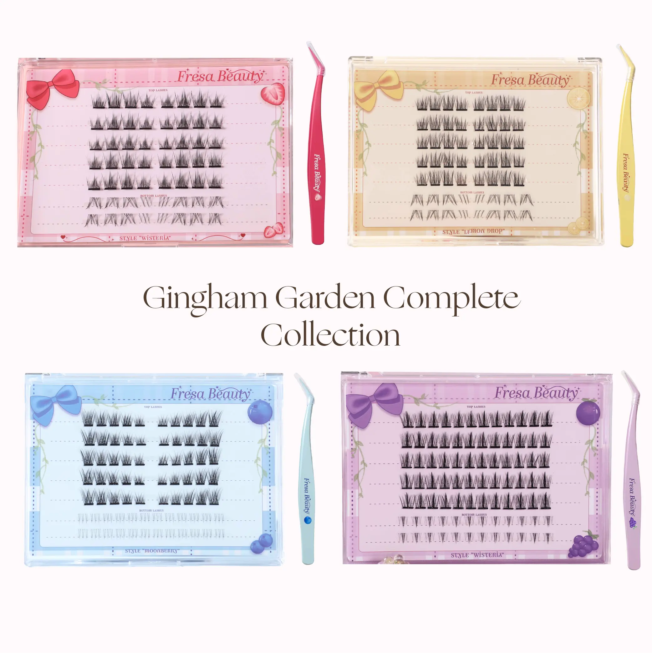Fresa Beauty Gingham Garden Complete Collection Pre Glue Top Lashes Regular Bottom Clusters