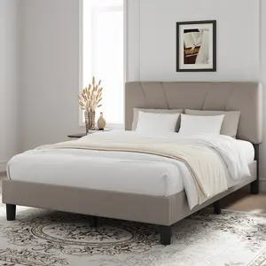 Bed Frame Upholstered Platform Full/Queen/King Bed Frame with Adjustable Headboard, Strong Weight Capacity, No Box Spring Needed, Easy Assembly
