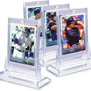 Clear Magnetic 35PT Trading Card Display Holders with Stand, Cards Protector Suit for PTCG MTG Sports and Gaming Standard Cards, Card Bumper Holder for Baseball Basketball, Magnet One Touch Card Case with Transparent Display Rack, Trading Card Toploaders