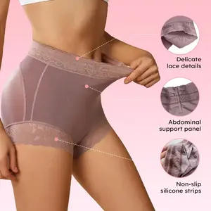 Women's High-Waist Lacey Shapewear Briefs - Wedding & Waist Training Use, Butt-Lifting, Tummy-Slimming, Comfortable Cotton Crotch, Drop-Glue Faja, Compression Underwear, Elegant Fit