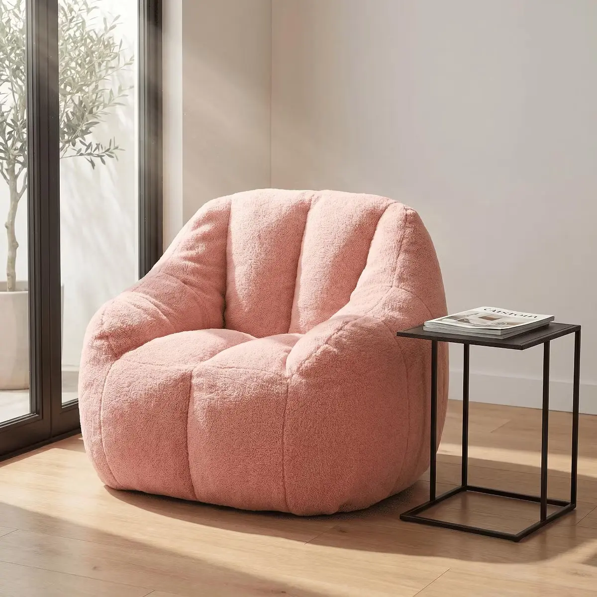 Oversized Bean Bag Chair with Memory Foam Plush Faux Fur Cover for Cozy Lounging