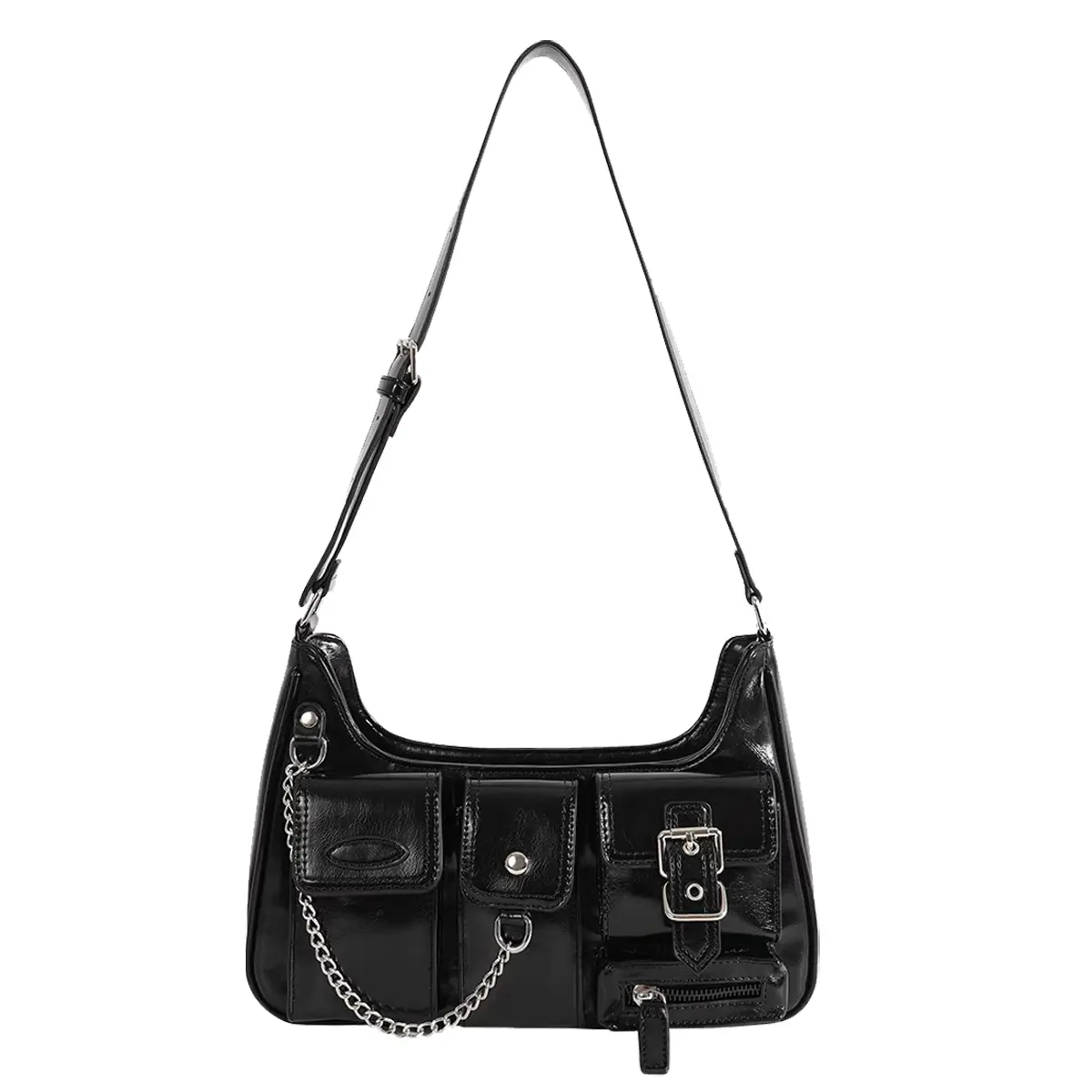 Y2k Black Purse Goth Multi-Pockets Shoulder Bag Aesthetic Grunge Bag for Women