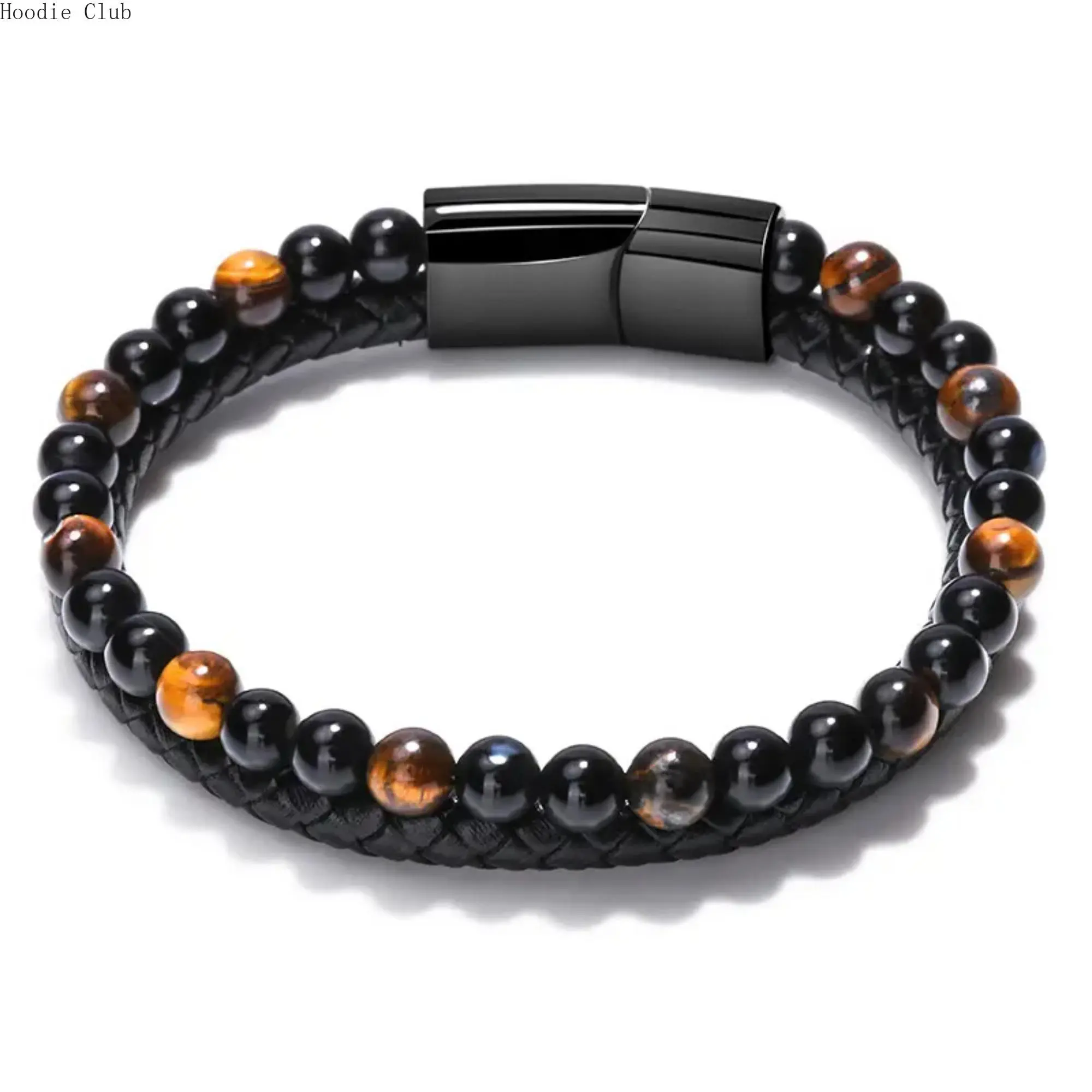 Elegant Natural Beaded Bracelet with Tiger Eye & Lava Stone, Adjustable Stainless Steel Daily Fashion Jewelry for Men & Women, Adjustable Bracelet, Beads