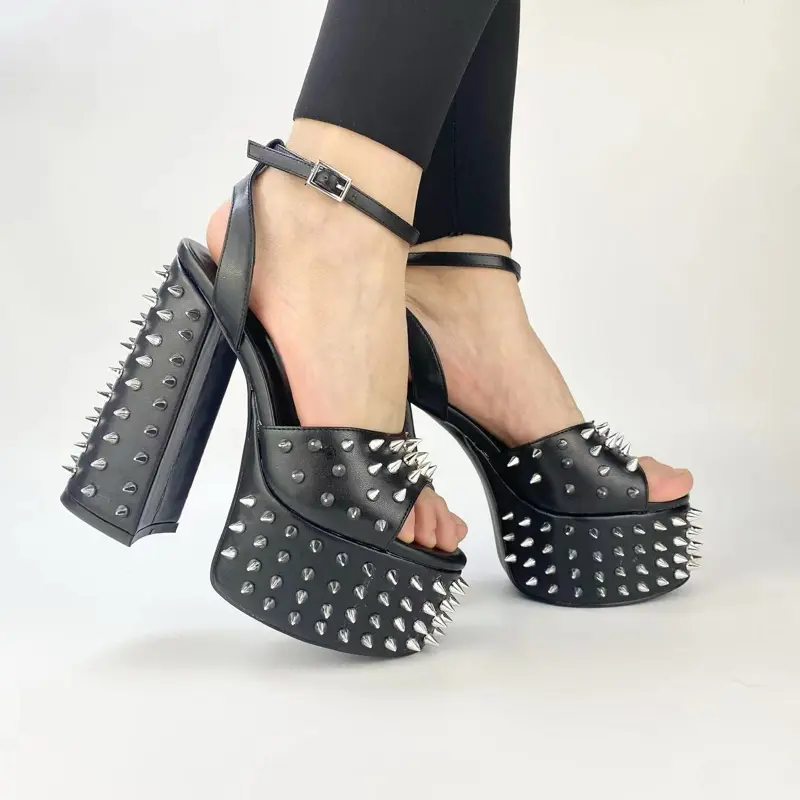 Strong Platform Shoes for Women - Black Heels with Metallic Detail, Stylish Design for Everyday Wear - Girl
