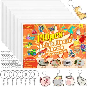 140PCS Shrinky Plastic Sheets Kit, Shrink Paper Keychain Kit with 20PCS Shrink Paper 120PCS Keychains and Open Iron Ring for Kids Creative Craft Marking, Handprint Keychains