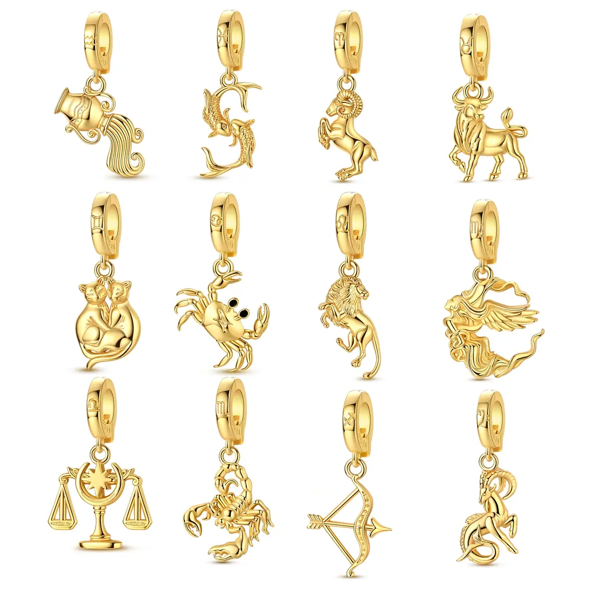 MULA 14K Gold Plated Zodiac Pendant – 925 Sterling Silver Plated 3D Zodiac Sign, a personalized zodiac necklace pendant, is the perfect gift for girls and women, compatible with Pandora bracelets.