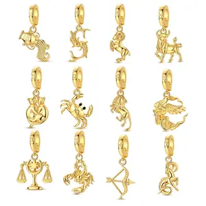 MULA 14K Gold Plated Zodiac Pendant – 925 Sterling Silver Plated 3D Zodiac Sign, a personalized zodiac necklace pendant, is the perfect gift for girls and women, compatible with Pandora bracelets.