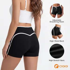 OQQ Women's High Waisted Yoga Shorts with White Piping Design Fitness Shorts Running Yoga Gym Shorts