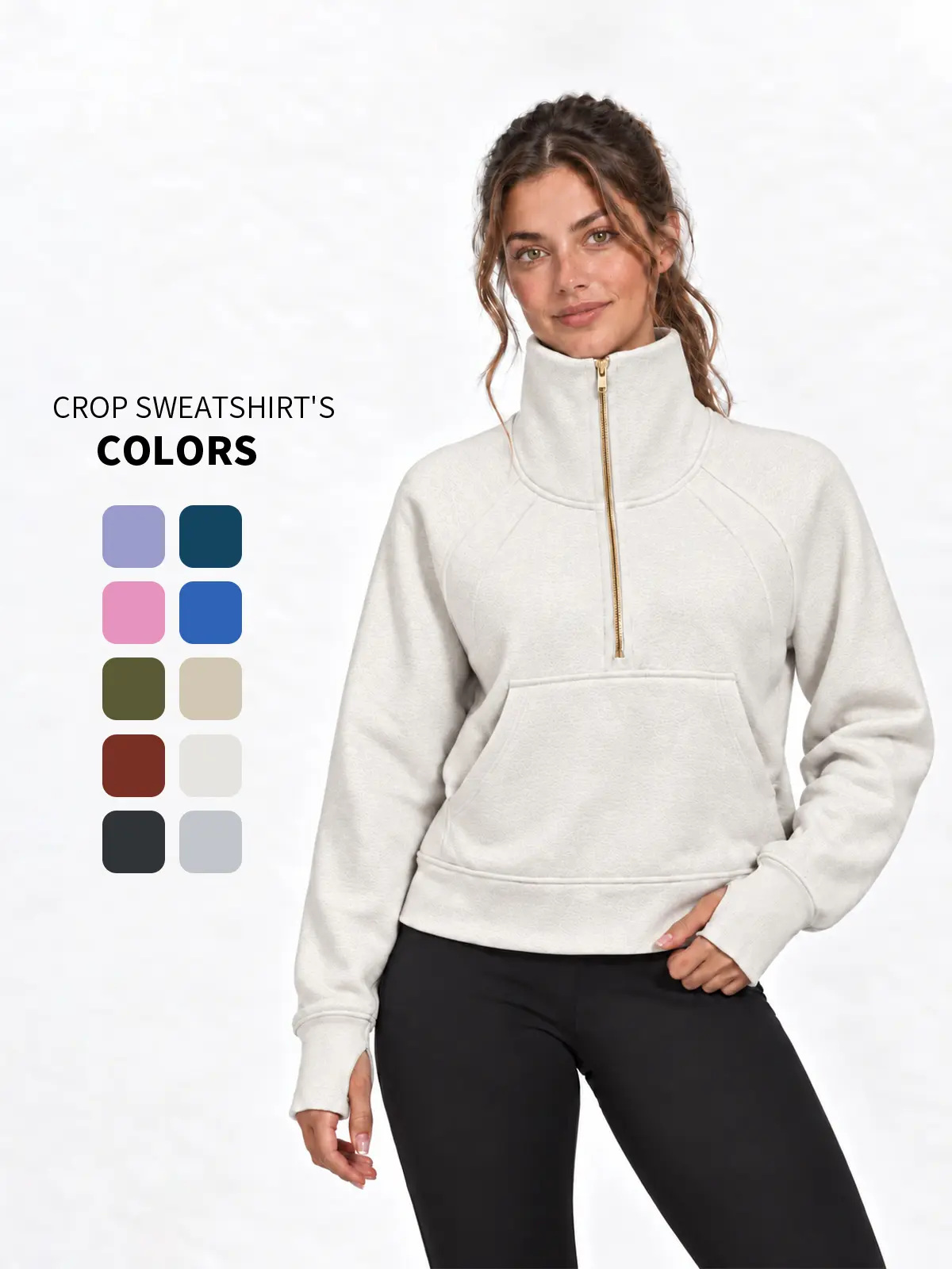 THE GYM PEOPLE Womens' Hoodies Half Zip Fleece Crop Pullover Sweatshirts with Pockets Thumb Hole  Casual Long Sleeve Tops y2k Kangaroo Activewear