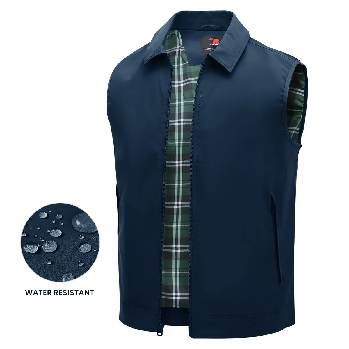 GOPUNE Men's Golf Vest Lightweight Outerwear Windproof Water Resistant Grid Lining Vest with Zipper Pockets for Casual  Menswear Tops