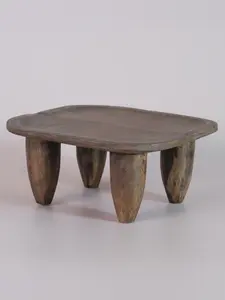 Square Wood Primitive Stool - Unique Craftsmanship, Natural Imperfections, Versatile Usage, Padded Feet, Rustic Simple Design, 11.5"x10.3"x5"