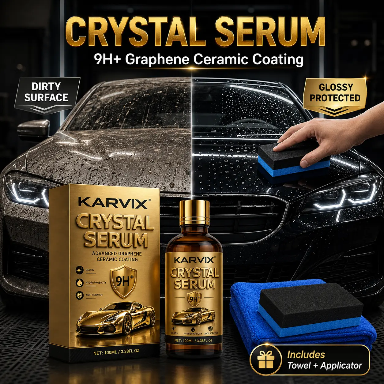 100ML Graphene Ceramic Car Coating 9H Crystal Serum for Car Detailing Long-Lasting Gloss Hydrophobic Scratch-Resistant Automobile Paint Protection Care Ceramic Coating Car