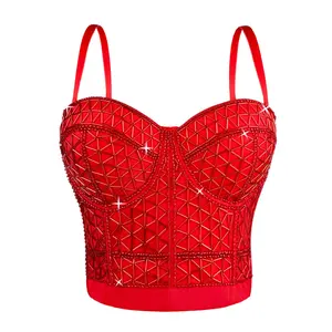 Tank Tops Bra Blusas Short Hand Stitched Beading Corset Woman Vest Sexy Clothes Summer Spring Hot Clothing Sling Wedding Party Blind Date Stage Party Shaper Ladies Crop Shirt Tube Tops