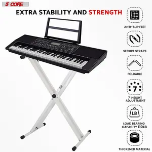 5Core Keyboard Stand Double X Style Adjustable Lift Piano Riser For 49 To 88 Keys WHITE