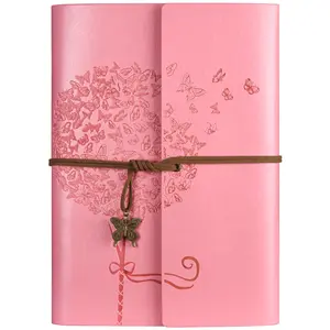 Leather Journal Notebook, Refillable Writing Journal Diary Planner for Women Girls (Pink, A5-9.3''×6.3'')