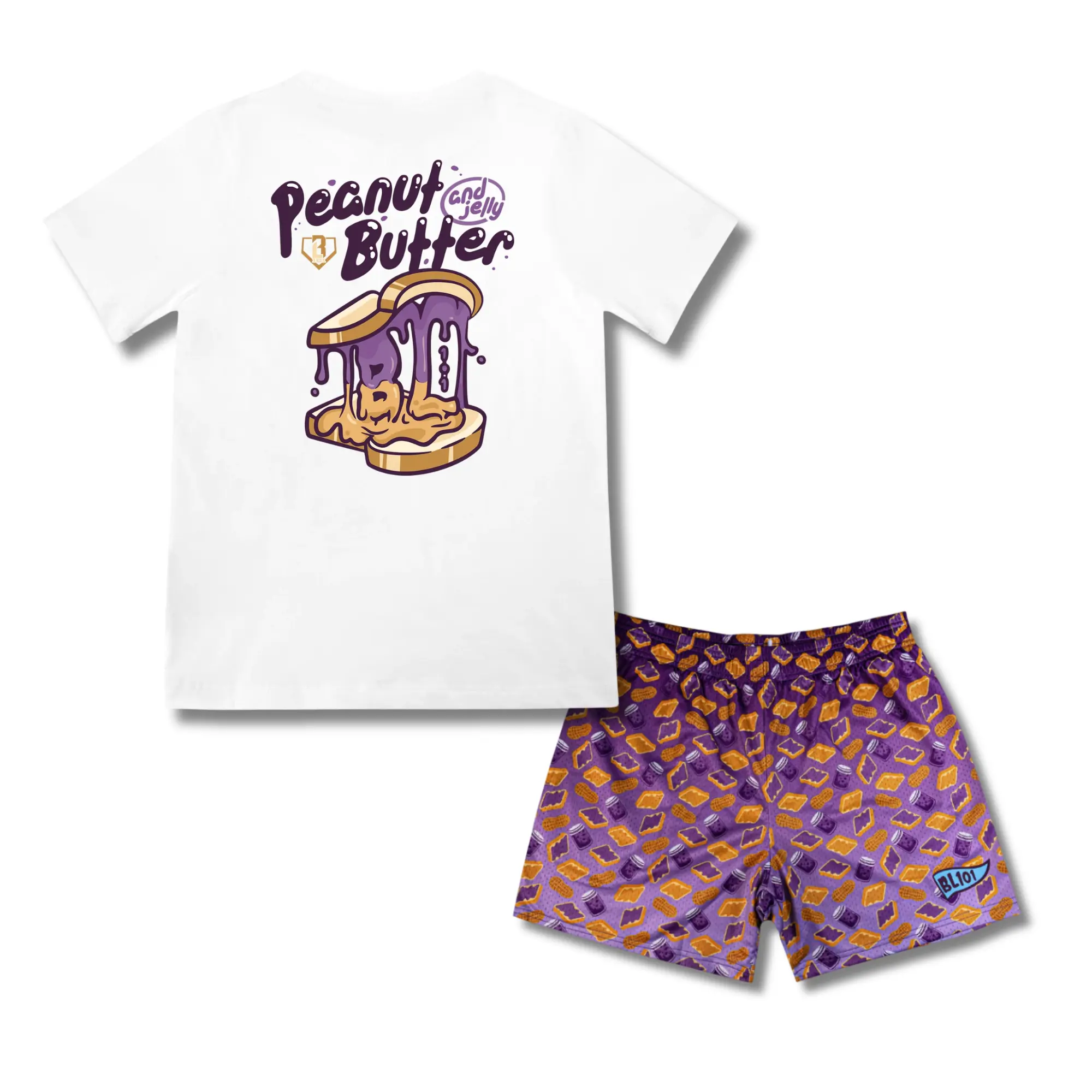 Baseball Lifestyle 101 Batters And Bread Youth Tee &  Mesh Shorts Set | Summer Athletic Baseball Outfit for Youth & Adults
