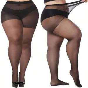 Plus Size Sheer Tights for Women, 20D High Waist Black Pantyhose Stockings for women Control Top Resistant(1 pair