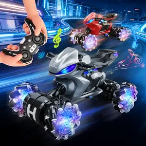 RC Motorcycle Stunt Drift Car, One-Touch Transformation, Four-Wheel Drive, Lights Music, Omnidirectional Wheels, Kids Remote Control Toy