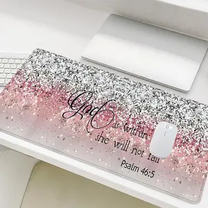 Glittery God Is Within Letter Pattern Mouse Pad, Rectangle Gaming Mouse Pad, Non-Slip Stitched Edge Keyboard Pad for Home Office Game