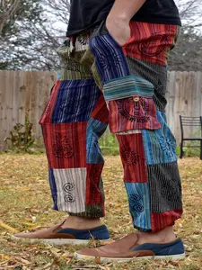 Namaste fashionable unisex multicolor handmade hippie patchwork non acidic dyed cotton hippyboho comfy festival nepalese yoga pants trouser