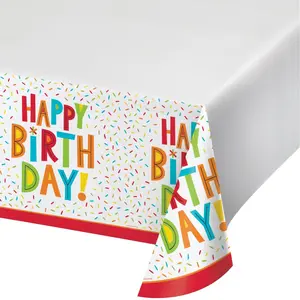 212 MAIN Colorful Printed Text Plastic Rectangle Birthday Tablecloth - 48x88 in, 12-Count, Rectangle Dining Table Cover for Outdoor Furniture Decoration